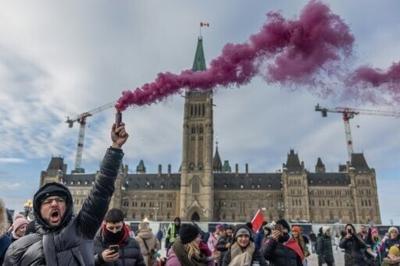 Protests against Covid-19 vaccine mandates on Parliament Hill in Ottawa, Canada on January 29, 2022