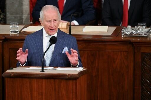 Britain's King Charles III speaks to a Joint Meeting of Congress in the House Chamber at the US Capitol in Washington, DC, on April 28, 2026