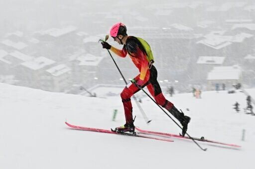 Spain's Oriol Cardona Coll on his way to gold in the Olympic men's sprint ski mountaineering in Bormio