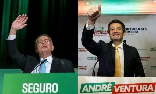 Socialist Party candidate Antonio Jose Seguro (L) faces the far-right's Andre Ventura (R)