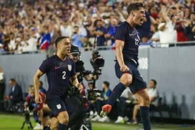 US midfielder Sebastian Berhalter celebrates his goal in a 5-1 thrashing of Uruguay