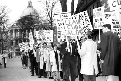 College students march on Boston Common to protest U.S. intervention in Cuba on April 22, 1961.
