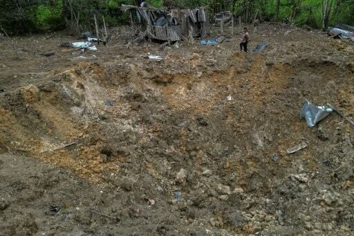 In another village, locals said small aircraft dropped bombs that left a large crater on a nearby farm