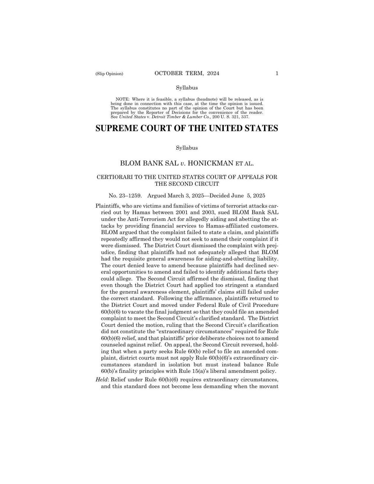 Blom Bank v. Honickman