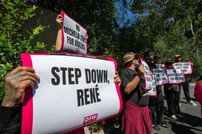 Protesters at Danish chef Rene Redzepi's Noma restaurant pop-up in Los Angeles