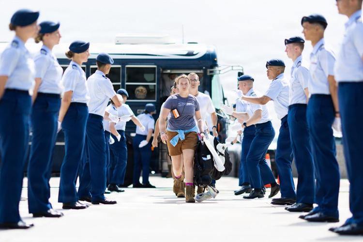 Shouting instructors and shaved heads greet new US Air Force cadets in Colorado