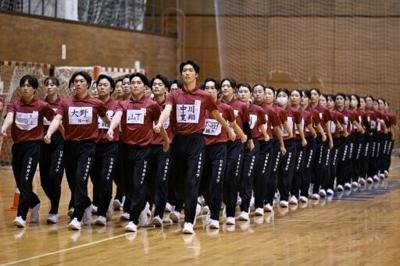Students at a Japan university rehearse for their annual synchronised walking performance