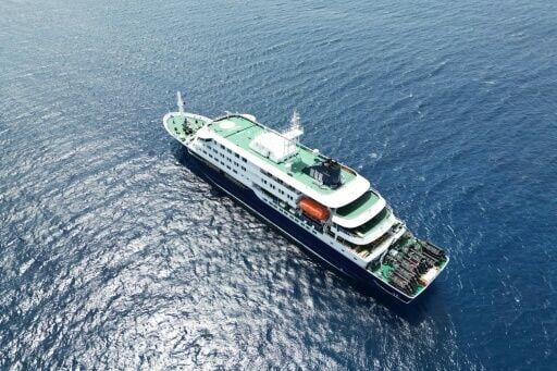 The Dutch-flagged cruise ship MV Hondius off the coast of the Cape Verde capital Praia