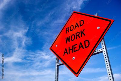 Road sign road work ahead
