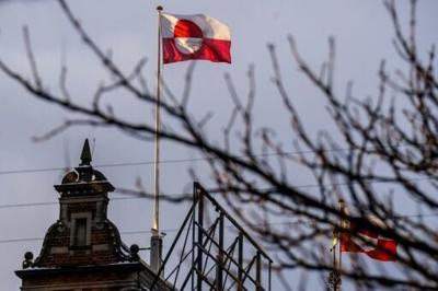 The Greenlandic flag over Tivoli Castle in Copenhagen, on January 8