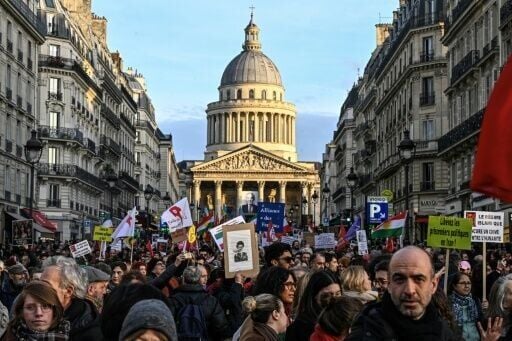 Protesters rallied near the Pantheon in Paris