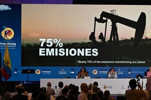 Colombia's President Gustavo Petro (C) and other dignitaries attend the International Conference on the Just Transition Away from Fossil Fuels in Santa Marta, Colombia