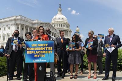 House Speaker Nancy Pelosi speaks on Capitol Hill on June 8, 2022, about a resolution condemning the great replacement theory.