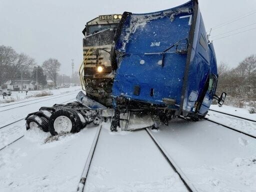 A semi-truck was struck by a freight train in Gastonia, North Carolina, on January 31, 2026 amid the winter snowstorm affecting the region but no one was hurt