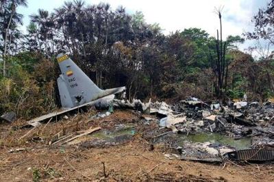 The C-130 Hercules plane crashed one kilometer from the runway it had taken off from near the border with Peru