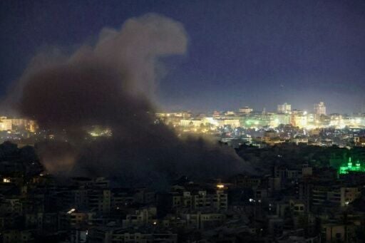 Smoke rises from the site of an Israeli airstrike in Beirut’s southern suburbs