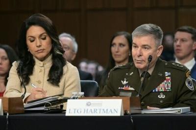 Director of National Intelligence Tulsi Gabbard and Acting Commander of US Cyber Command William Hartman testify before the Senate intelligence committee