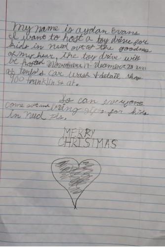 Letter from Ayden Rudy Evans