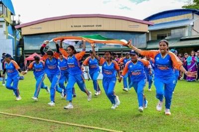 India celebrate their victory against Nepal in the final of the first blind women's Twenty20 World Cup