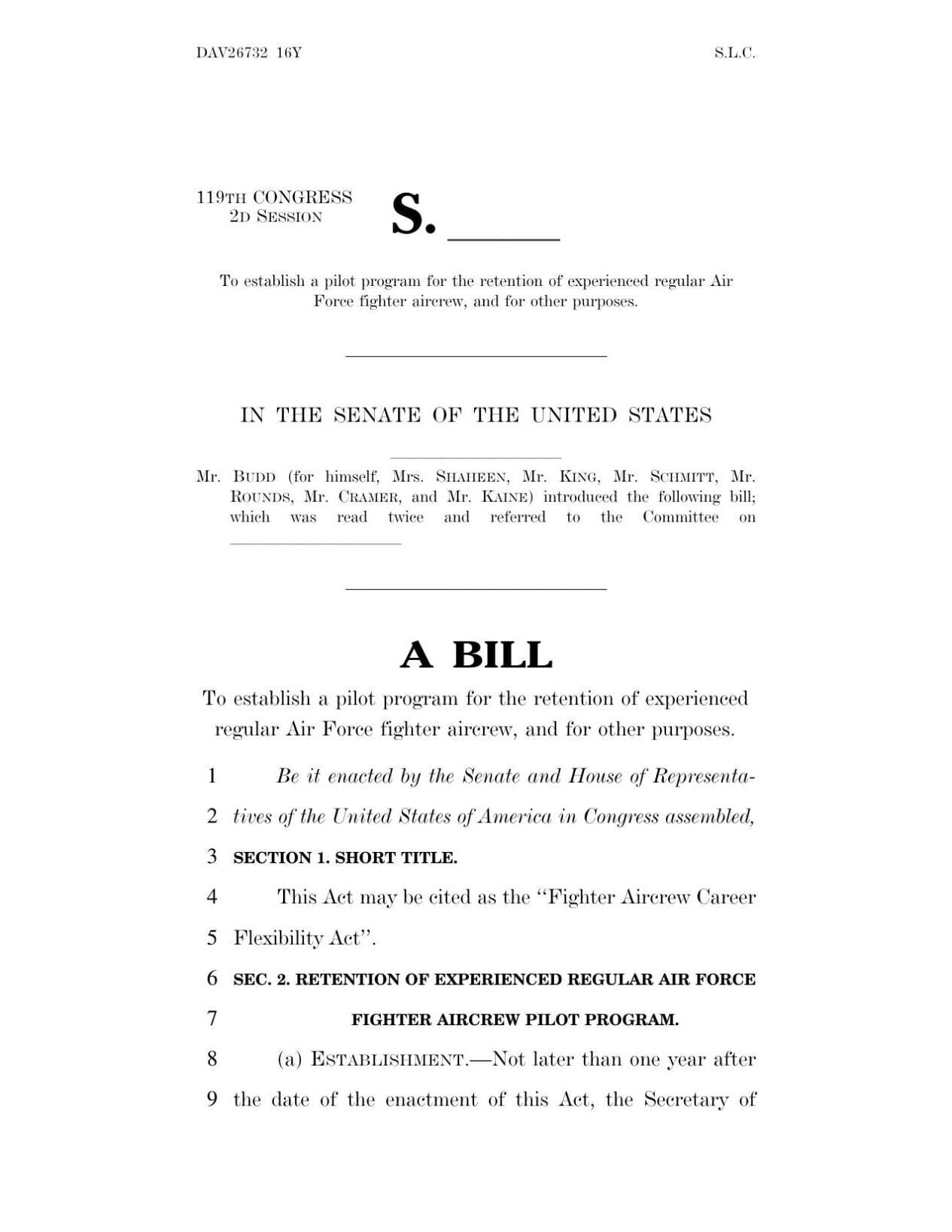 FNF - NC - Fighter Aircrew Career Flexibility Act Senate Bill 4373