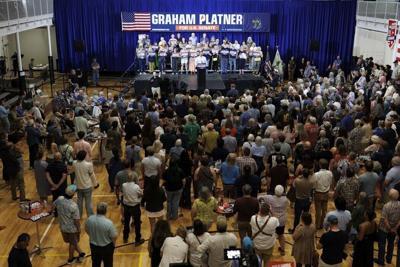 U.S. Senate nominee Graham Platner speaks to supporters on June 9, 2026, in Blue Hill, Maine.