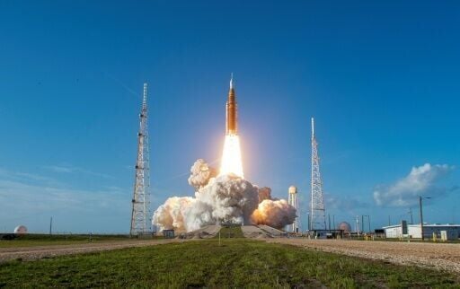 The Artemis 2 lunar mission lifts off from Pad 39B at Kennedy Space Center in Cape Canaveral, Florida