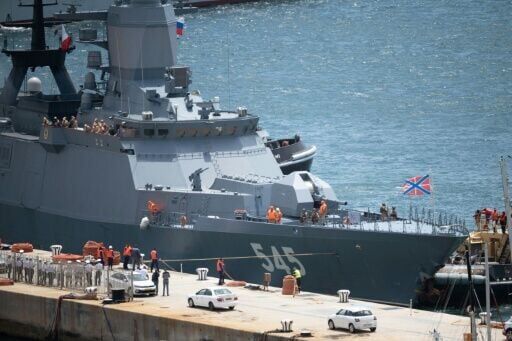 A Russian corvette moors at Simon's Town harbour ahead of Chinese-led naval exercises involving Russia, Iran and South Africa