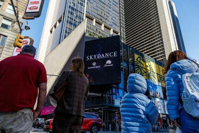 A Skydance billboard outside of Paramount headquarters in Times Square in New York on Oct. 6, 2026.