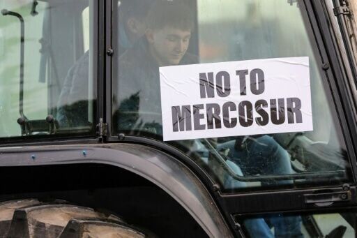 At the Saturday protest, farmers carried signs including calling for an 'Irexit'