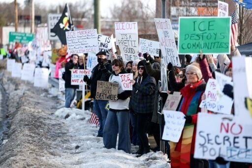 People protest against the planned conversion of a warehouse into an immigrant detention center in Roxbury, New Jersey