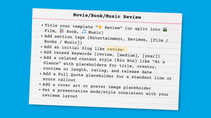 Story Template: Book/Movie/Music Review