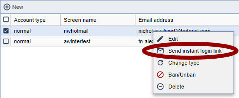 Send instant login link