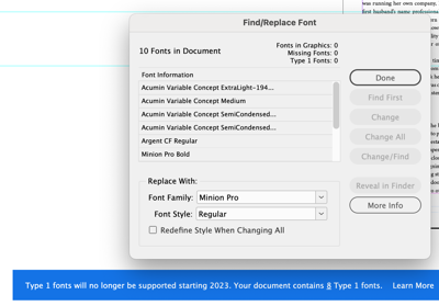 PostScript Type 1 fonts end of support