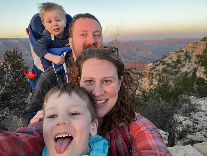 Michael hiking with his family
