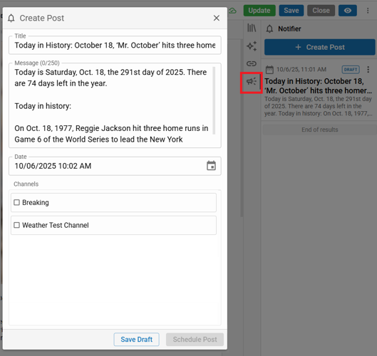 Create and Manage Notifier Posts Directly from Editorial Assets
