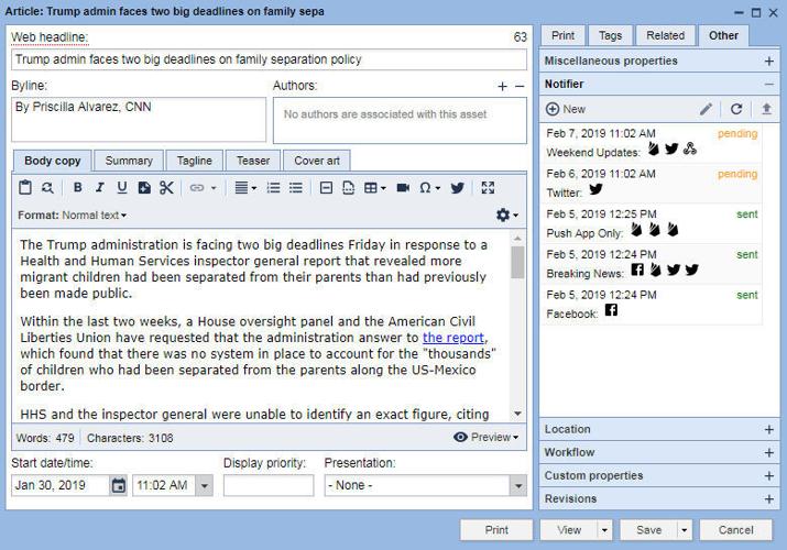 BLOX Notifier Editorial integration