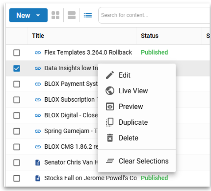 Right-click menu options for Editorial search and Asset Library