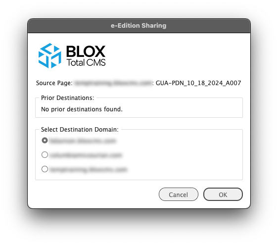 Select Destination Domain for e-Edition Sharing