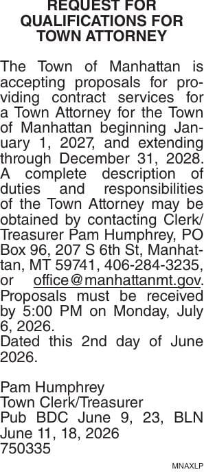RFQ - TOWN ATTORNEY | Legals | bozemandailychronicle.com