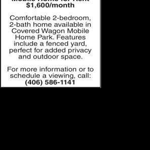 2 Bed, 2 Bath Mobile Home for Rent