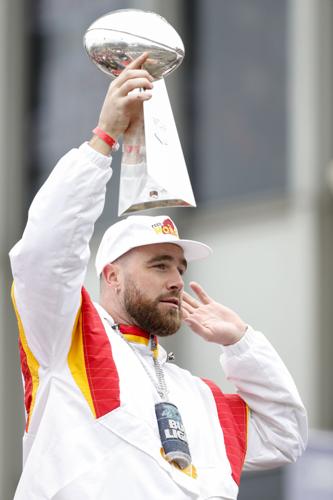 Travis Kelce at the Chiefs parade at the Chiefs Parade