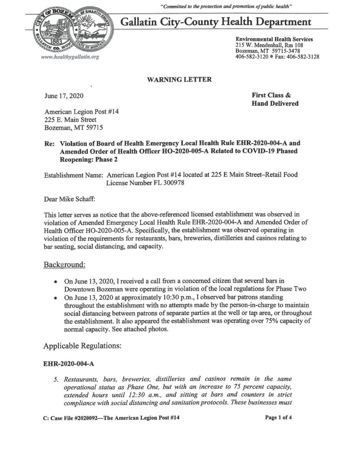 American Legion Post 14 Warning Ltr 061820 Pdf