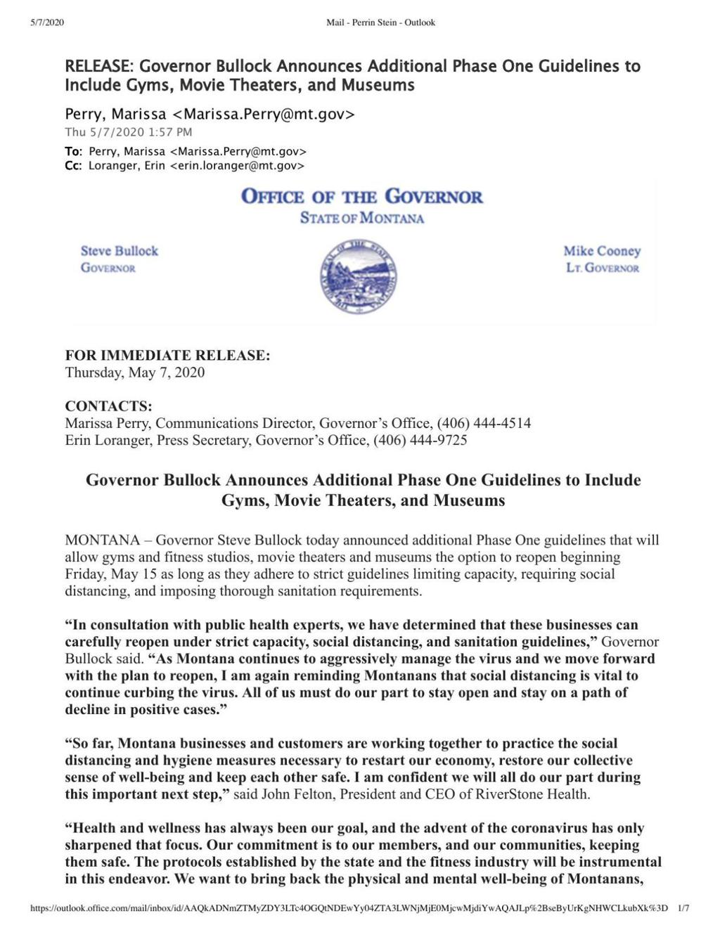 Gov Bullock Allows Gyms Theaters Museums To Open May 15