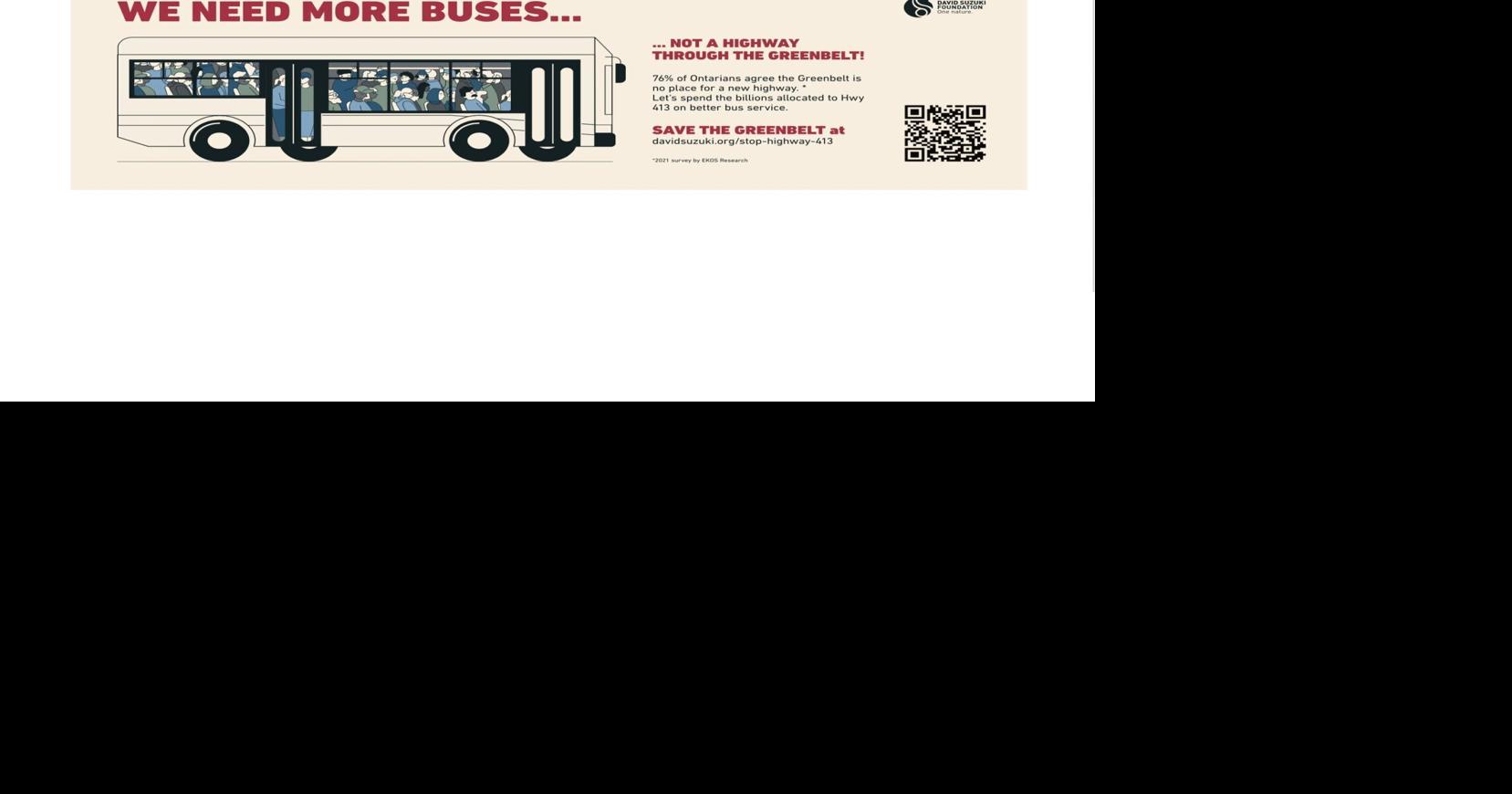 David Suzuki Foundation protests Highway 413 in Brampton bus ads