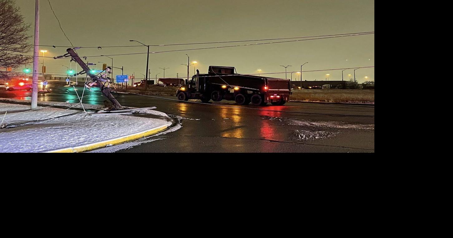 Dump truck with box up takes down hydro wires in Brampton