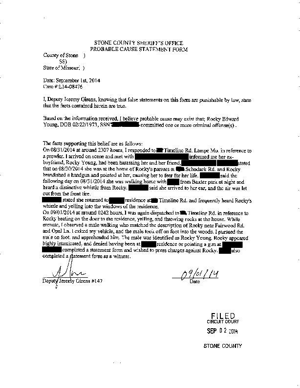 Rocky Young redacted probable cause | | bransontrilakesnews.com