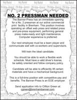 NO. 2 PRESSMAN NEEDED The Banner-Press