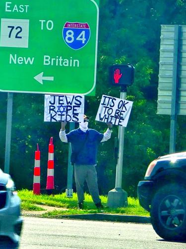 Person spotted holding anti-Jewish signs in Bristol at Rt. 72 interchange