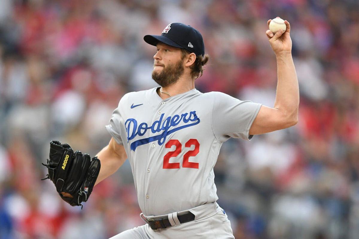 Clayton Kershaw #22 of the Los Angeles Dodgers pitches in the second inning during a baseball game against the Washington Nationals at Nationals Park on July 3, 2021 in Washington, DC.
