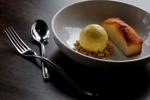 Inizio almond cake with saffron-orange ice cream